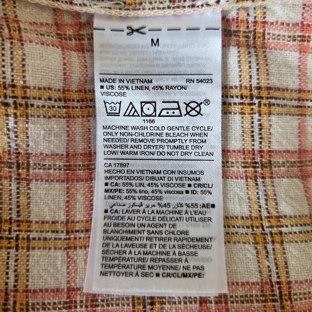 Old Navy Women's Plaid Dress Size M Ruffle Tiered Linen Blend Summer - Picture 8 of 9
